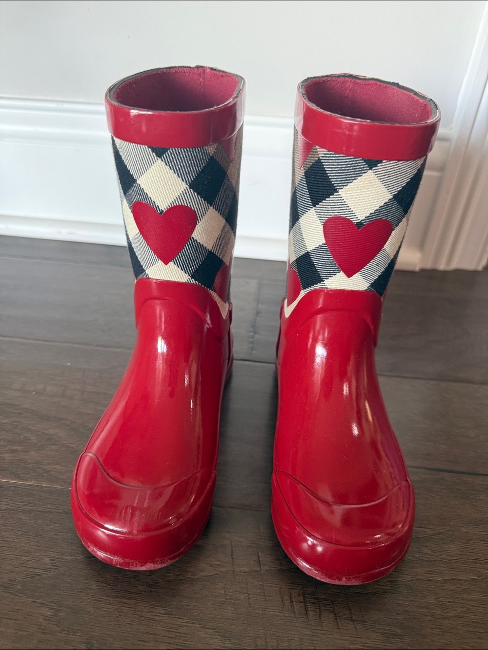 Burberry Red Heart Plaid Kids Rain Boots